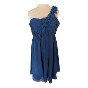 Carol Hannah Navy Blue 100% Silk Ruffle Cocktail Dress‎ Wedding Guest Black Tie